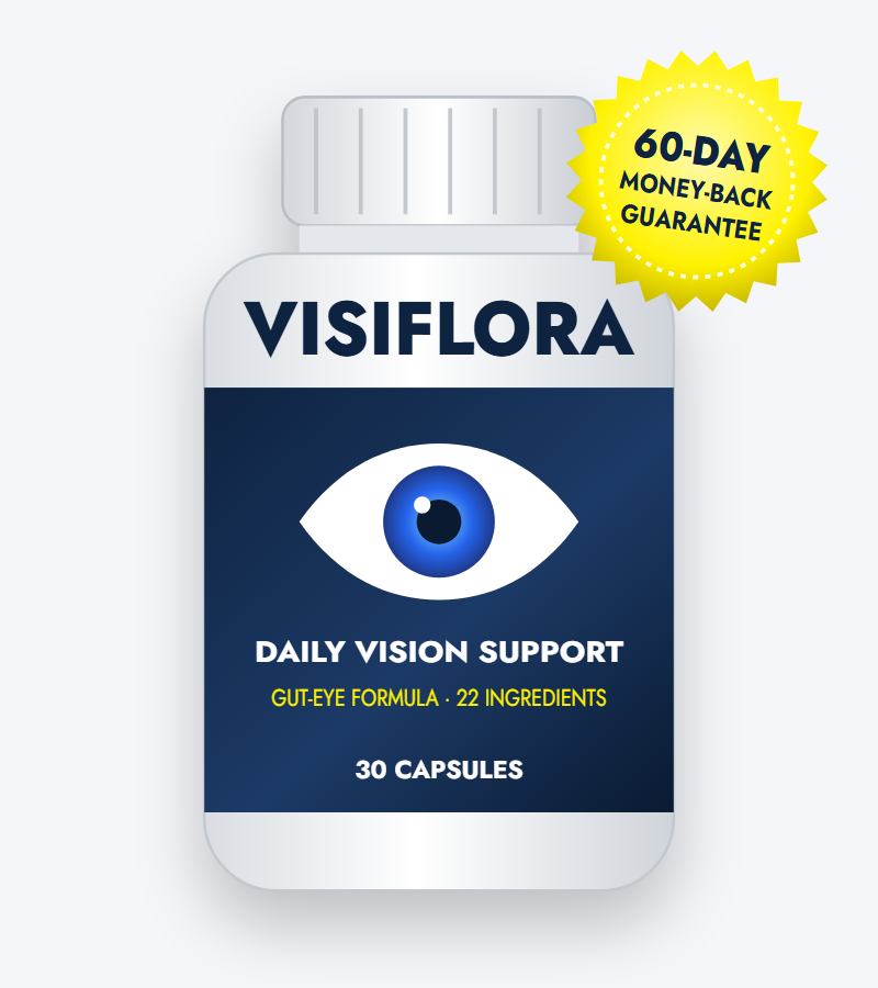 VisiFlora vision support supplement bottle with 60-day money-back guarantee